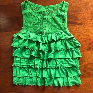 A&F Green Lace Ruffle Tank Top Size S